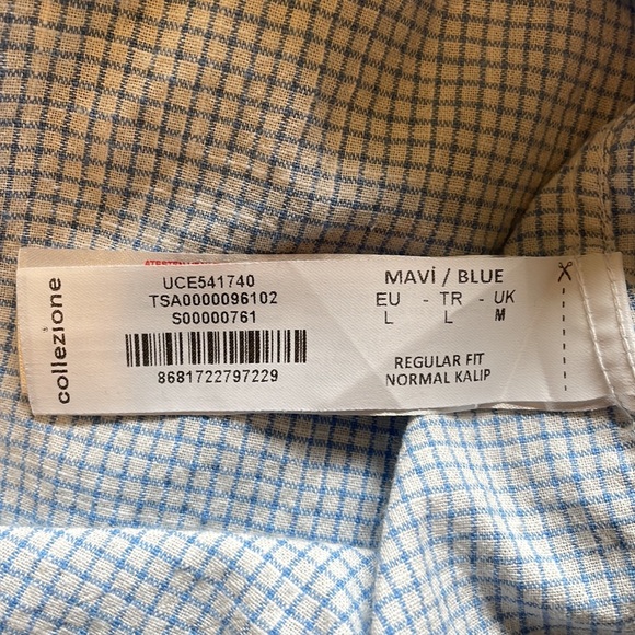 Collezione Cotton Shadow Check Long Sleeve Button Down Shirt - White/Blue - Picture 11 of 13